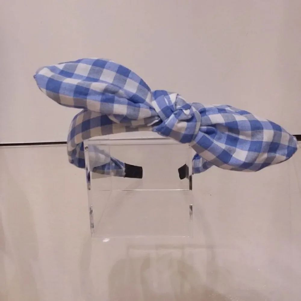 Light blue gingham Alice band with bow - Picture 1 of 2